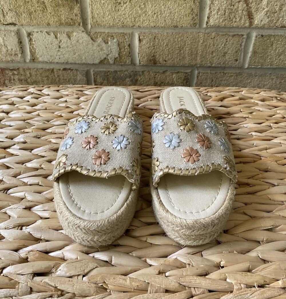 Jack Rogers Palmer Platform Wedge Espadrille Weave Sandal Slip On Metallic 5.5